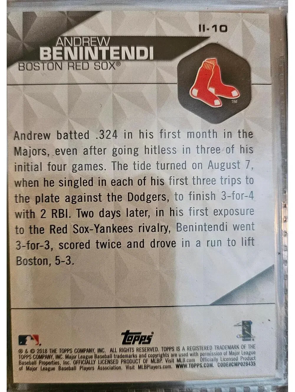 2018 Topps Instant Impact #II-10 Andrew Benintendi Boston Red Sox